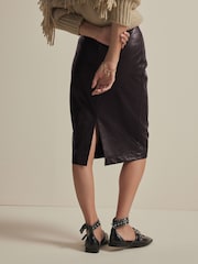 Brown Faux Leather Knee Skirt - Image 4 of 7