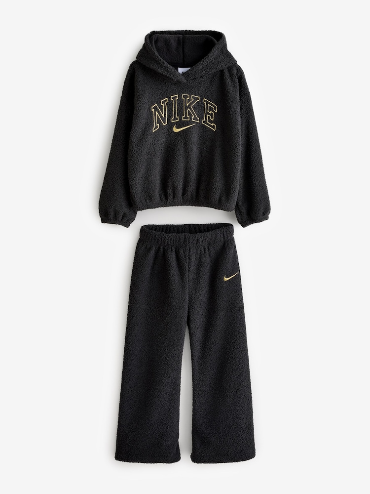 Nike Black Little Kids Swoosh Spirit Cosy Teddy Fleece Tracksuit - Image 1 of 1