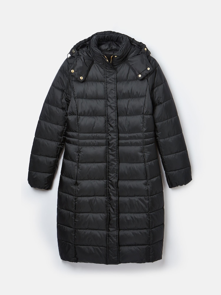 Joules Black Showerproof Longline Padded Coat With Hood - Image 1 of 5
