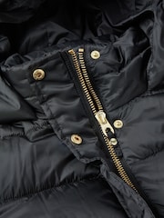 Joules Black Showerproof Longline Padded Coat With Hood - Image 4 of 5