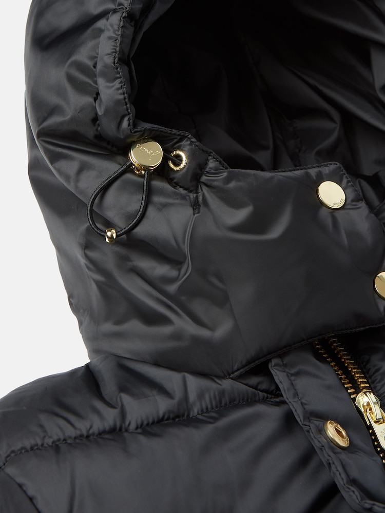 Joules Black Showerproof Longline Padded Coat With Hood - Image 5 of 5