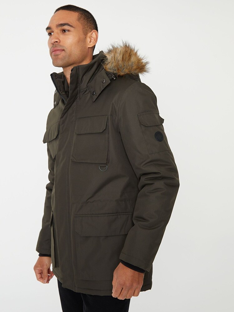 Threadbare Khaki Showerproof Utility Pocket Parka Jacket - Image 1 of 4 Threadbare Khaki Showerproof Utility Pocket Parka Jacket - Image 1 of 4