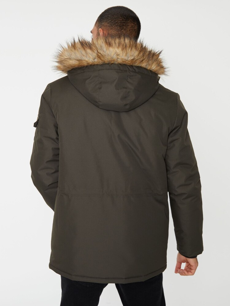 Threadbare Khaki Showerproof Utility Pocket Parka Jacket - Image 2 of 4 Threadbare Khaki Showerproof Utility Pocket Parka Jacket - Image 2 of 4