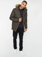 Threadbare Khaki Showerproof Utility Pocket Parka Jacket - Image 3 of 4