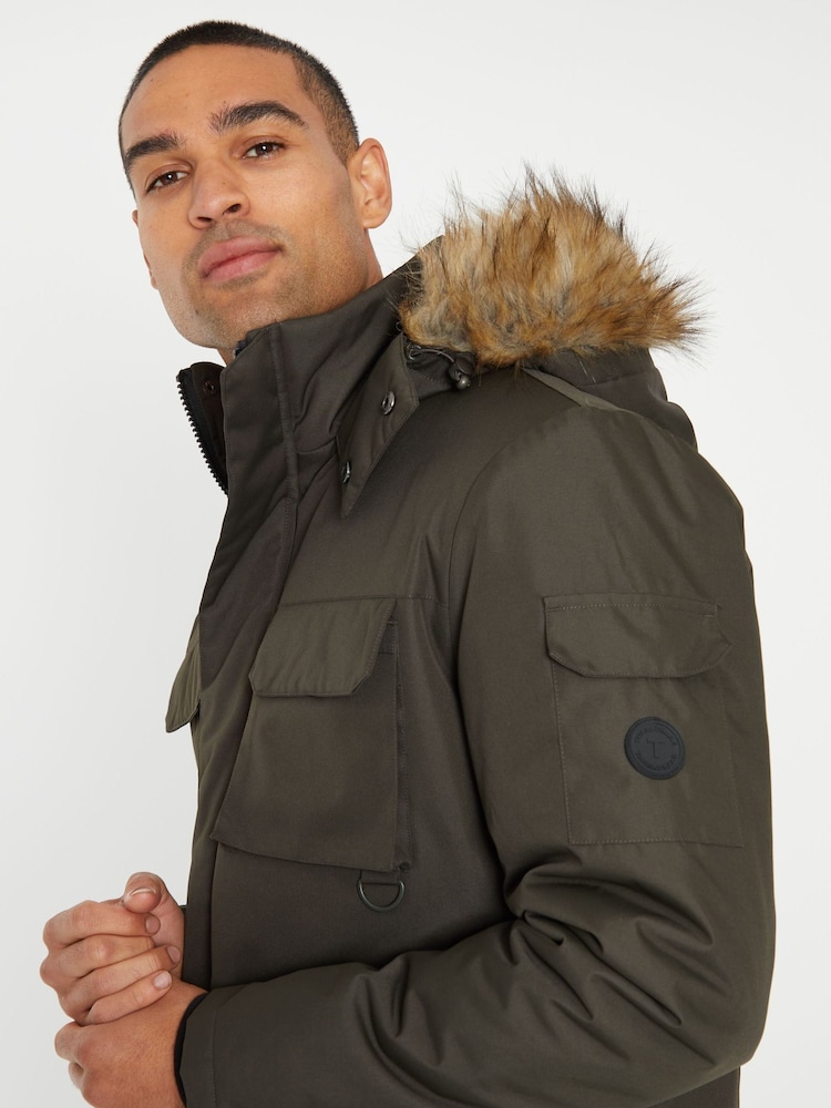 Threadbare Khaki Showerproof Utility Pocket Parka Jacket - Image 4 of 4 Threadbare Khaki Showerproof Utility Pocket Parka Jacket - Image 4 of 4