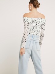 River Island White Spot Ruched Bardot Top - Image 3 of 4