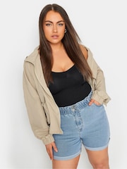 Yours Curve Blue Elasticated Denim Shorts - Image 1 of 4