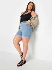 Yours Curve Blue Elasticated Denim Shorts - Image 2 of 4