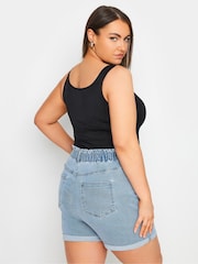 Yours Curve Blue Elasticated Denim Shorts - Image 3 of 4