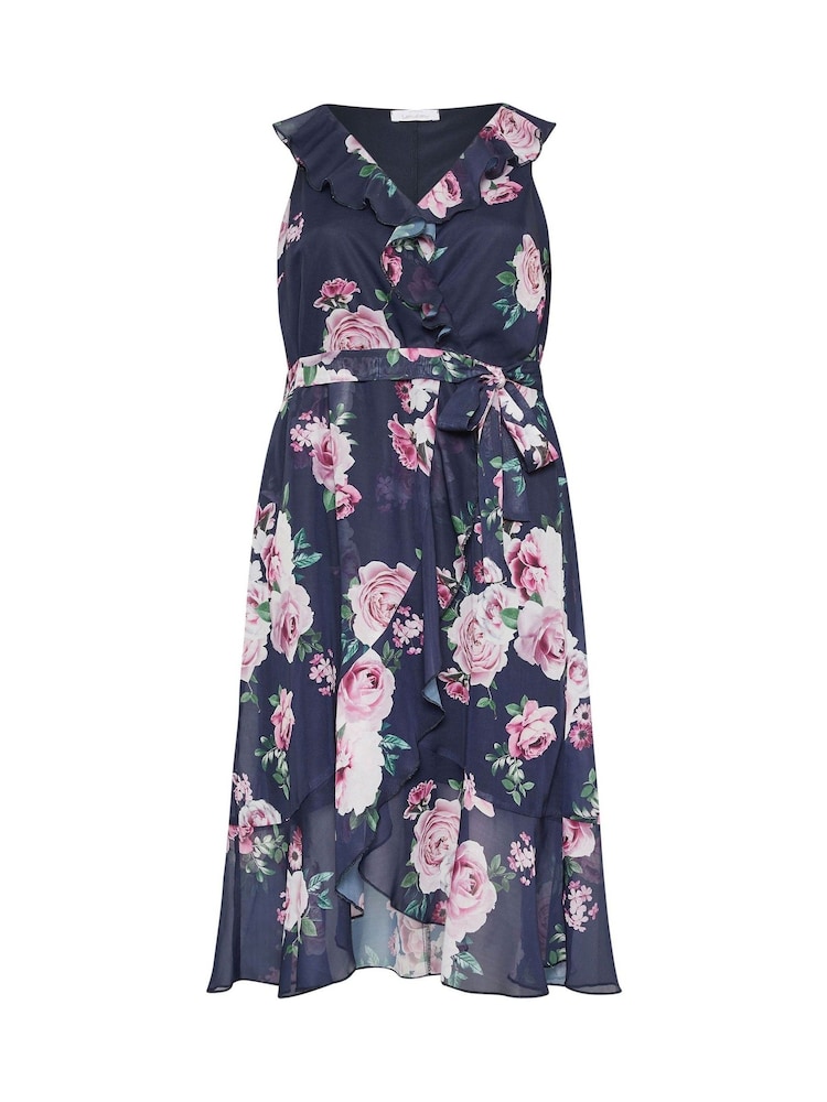 Blue - Yours Curve Curve Floral Ruffle Wrap Dress - Image 5 of 5 Blue - Yours Curve Curve Floral Ruffle Wrap Dress - Image 5 of 5