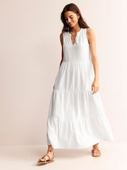 Boden White 100% Cotton Double Cloth Maxi Tiered Dress - Image 2 of 7
