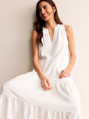 Boden White 100% Cotton Double Cloth Maxi Tiered Dress - Image 5 of 7