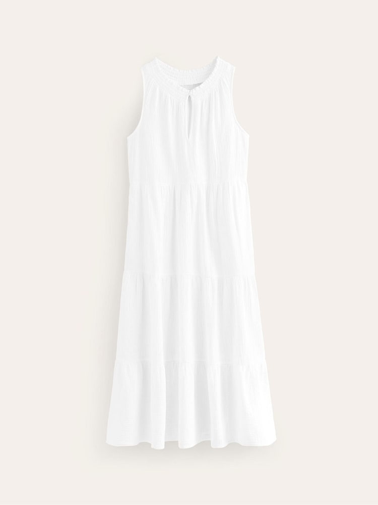 Boden White 100% Cotton Double Cloth Maxi Tiered Dress - Image 7 of 7