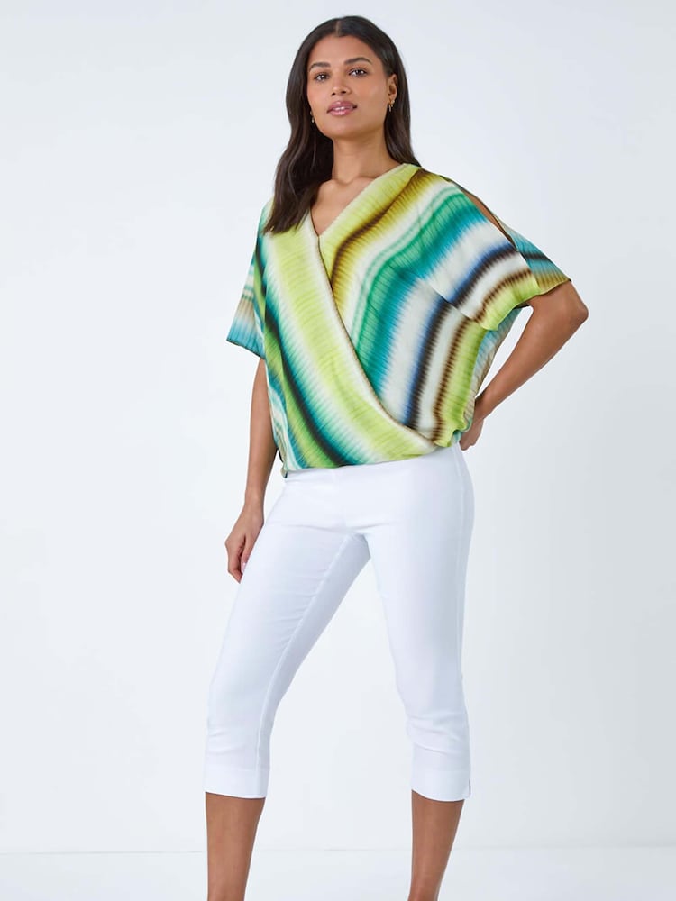 Roman Green Tie Dye Stripe Wrap Top - Image 2 of 5
