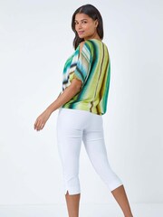 Roman Green Tie Dye Stripe Wrap Top - Image 3 of 5