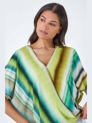Roman Green Tie Dye Stripe Wrap Top - Image 4 of 5