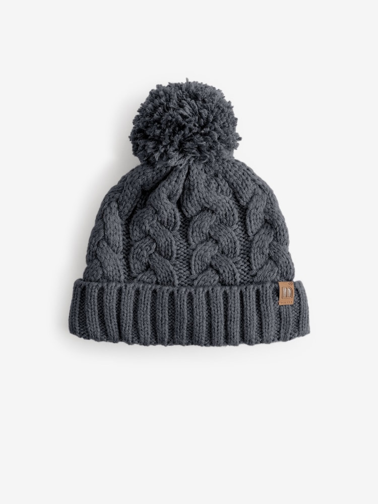 Charcoal Grey Cable Knit Pom Hat (1-16yrs) - Image 1 of 2