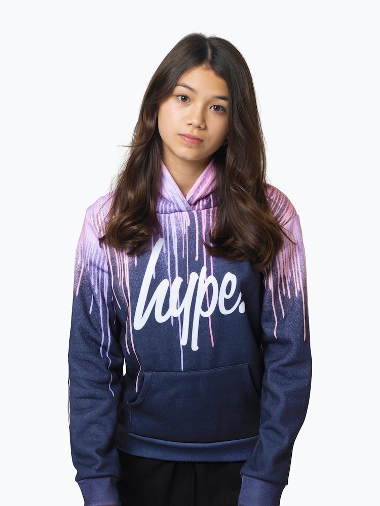 Hype. Girls Multi Dark Pastel Drips Black Hoodie - Image 4 of 4