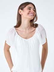 Roman White Chiffon Sleeve Stretch Top - Image 1 of 5