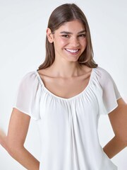 Roman White Chiffon Sleeve Stretch Top - Image 4 of 5
