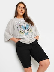 Yours Curve Black Basic Denim Shorts - Image 1 of 5