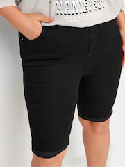 Yours Curve Black Basic Denim Shorts - Image 2 of 5