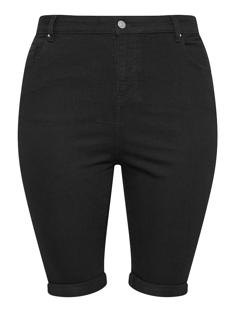Yours Curve Black Basic Denim Shorts - Image 5 of 5
