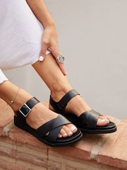 Linzi Black Alanis Front Cross-Over Flatform Sandals - Image 1 of 5