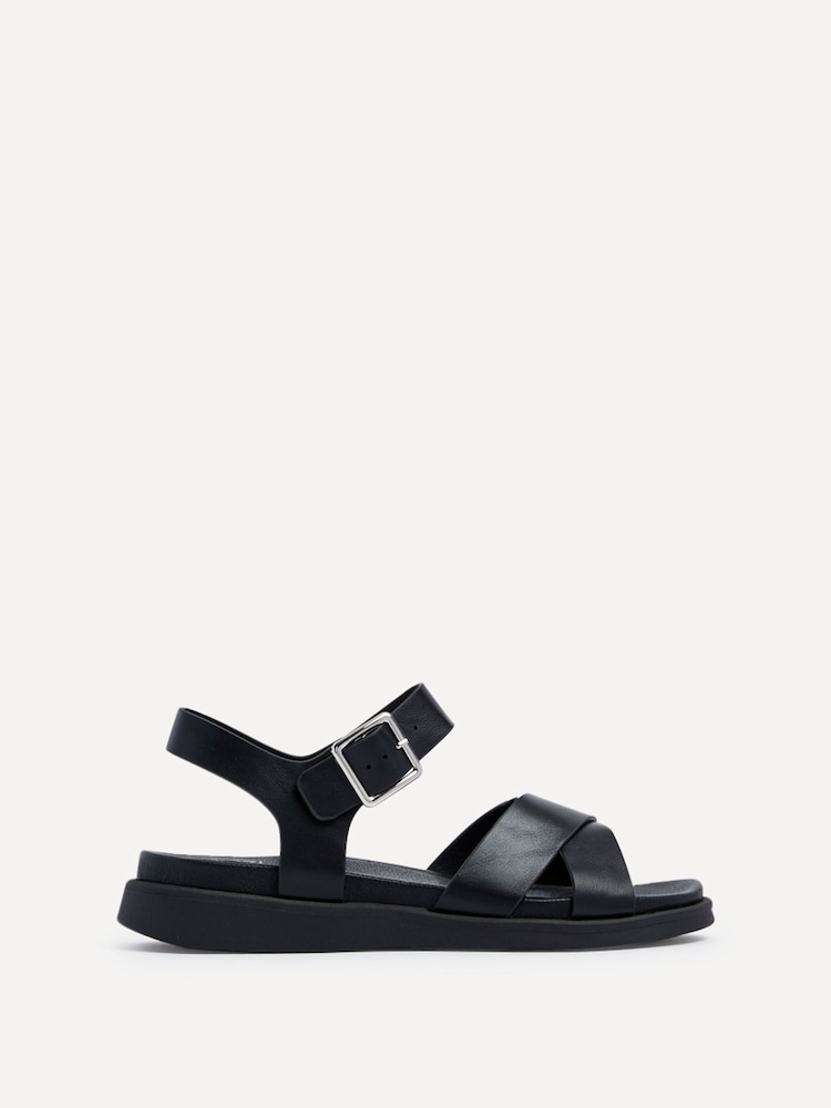 Linzi Black Alanis Front Cross-Over Flatform Sandals - Image 2 of 5
