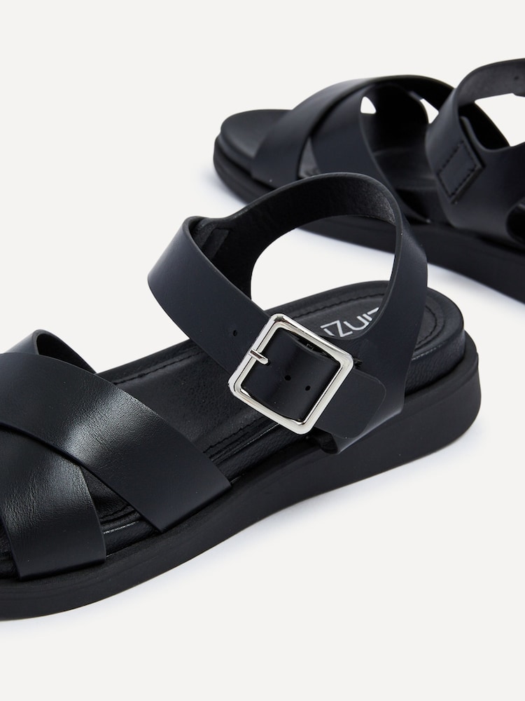Linzi Black Alanis Front Cross-Over Flatform Sandals - Image 5 of 5