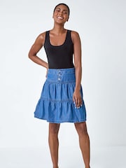 Roman Blue Tiered Button Detail Denim Skirt - Image 2 of 5