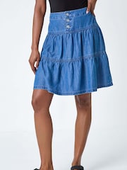Roman Blue Tiered Button Detail Denim Skirt - Image 4 of 5