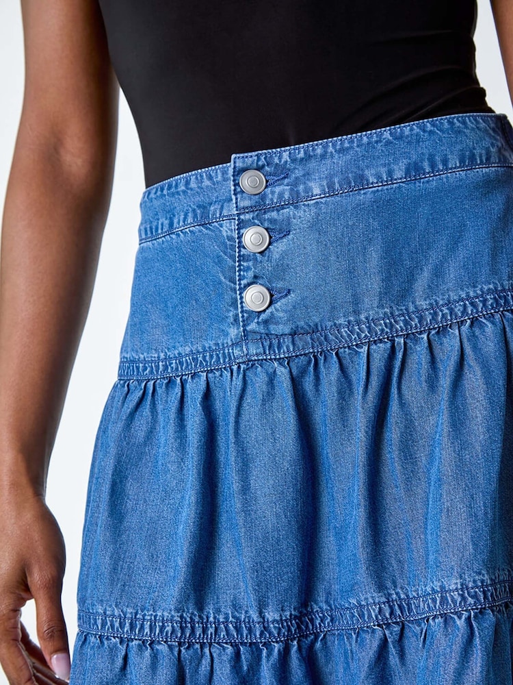 Roman Blue Tiered Button Detail Denim Skirt - Image 5 of 5