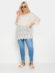 Yours Curve Cream Ivory White Crochet Detail Jumper - Image 2 of 5