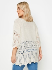 Yours Curve Cream Ivory White Crochet Detail Jumper - Image 3 of 5