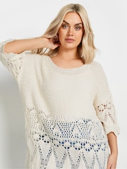 Yours Curve Cream Ivory White Crochet Detail Jumper - Image 4 of 5