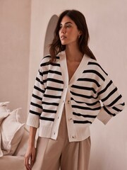 Mint Velvet White Striped Boxy Cardigan - Image 2 of 4