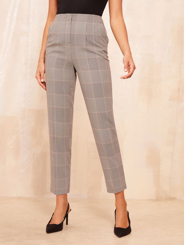 Friends Like These Brown Check Tailored Ankle Grazer Trousers Co Ord Suit - Image 1 of 4