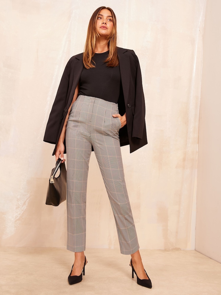 Friends Like These Brown Check Tailored Ankle Grazer Trousers Co Ord Suit - Image 2 of 4