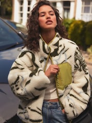 Lime Green Reversible Teddy Borg Floral Jacket - Image 1 of 9
