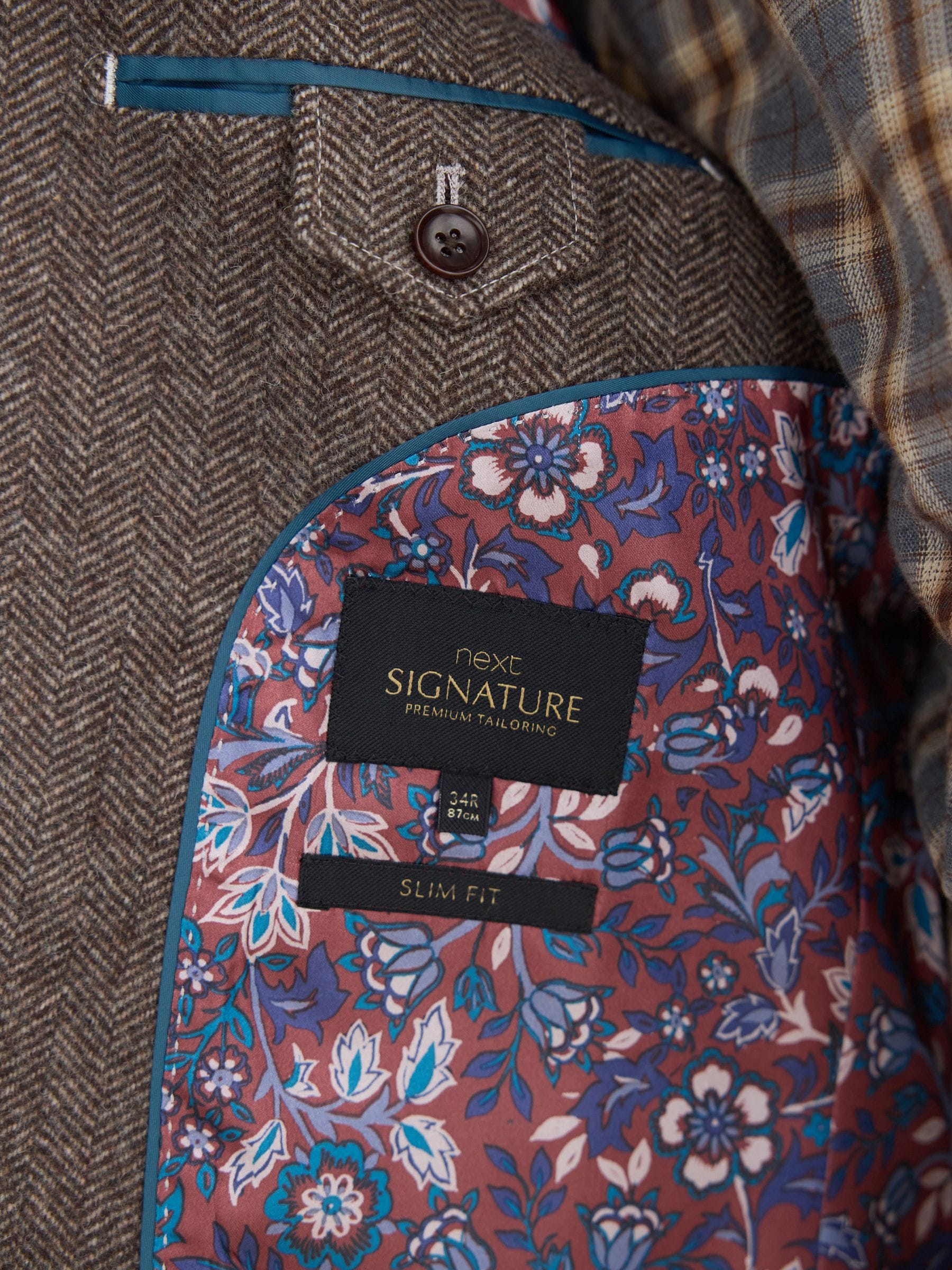 Buy Taupe Brown Regular Fit Signature Wool Blend Herringbone Nova