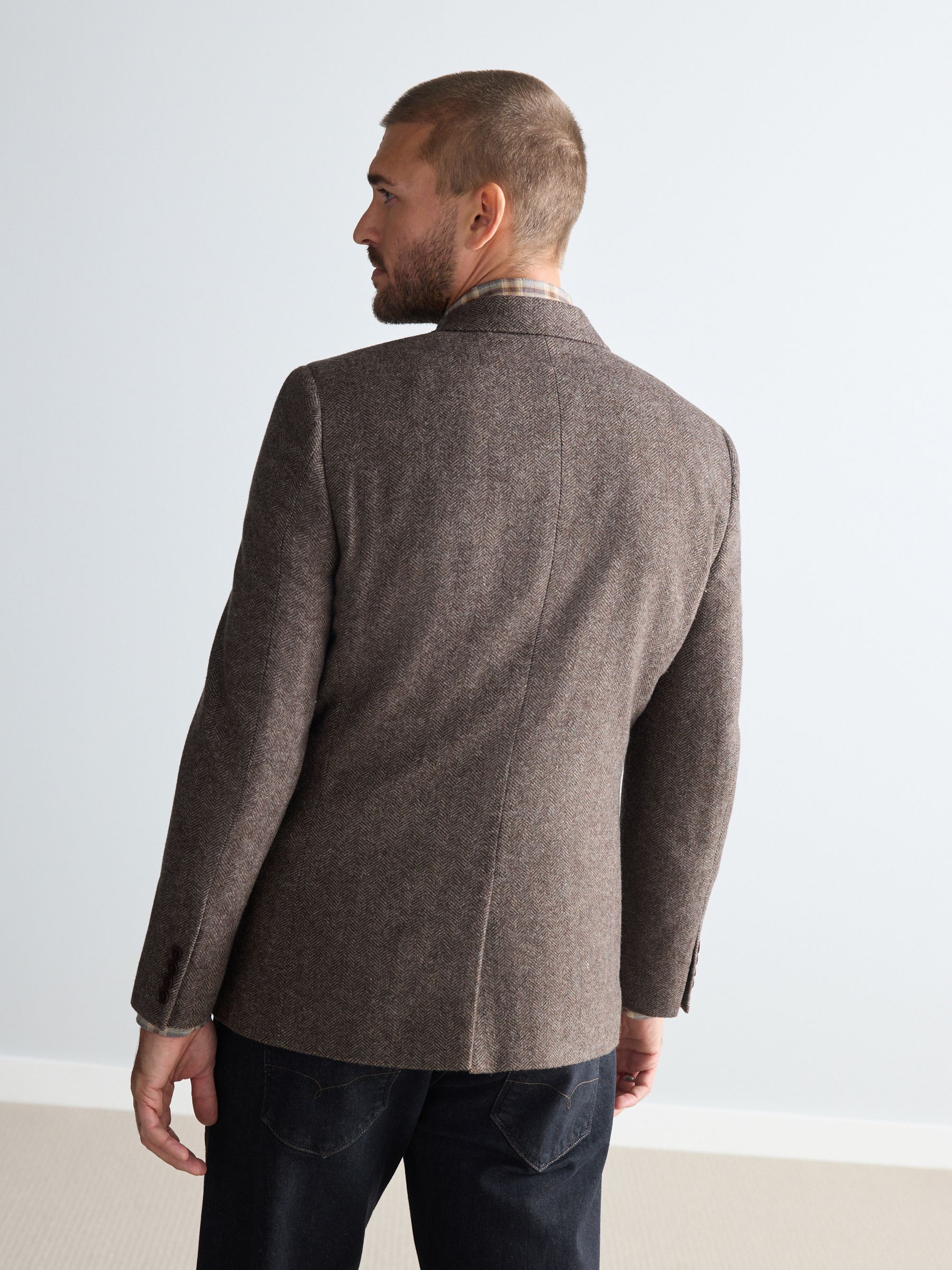 Buy Taupe Brown Regular Fit Signature Wool Blend Herringbone Nova
