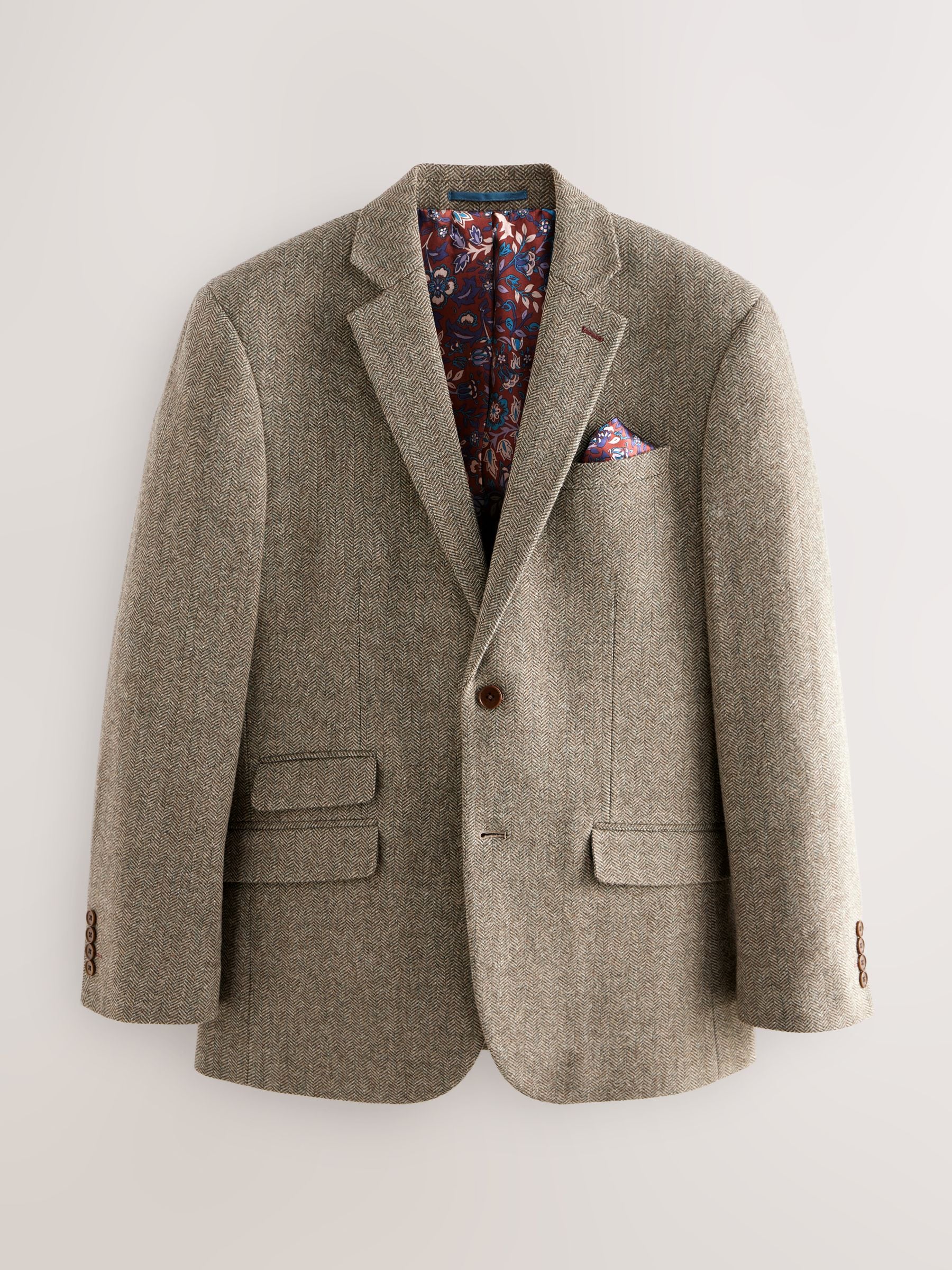 Buy Taupe Brown Regular Fit Signature Wool Blend Herringbone Nova