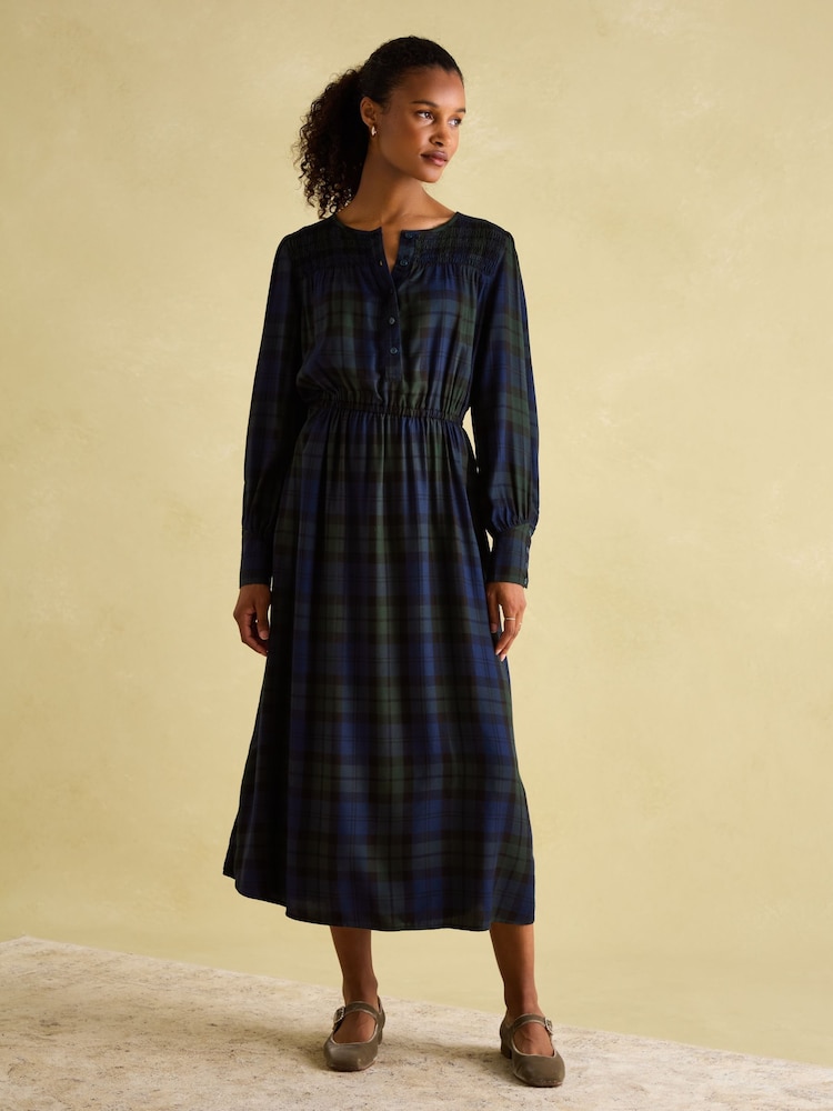 Joules Felicity Blue Smocked Midi Dress - Image 1 of 5