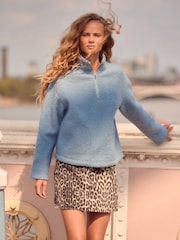 Light Blue Borg Fleece Quarter Zip Neck Sweat Top - Image 1 of 6