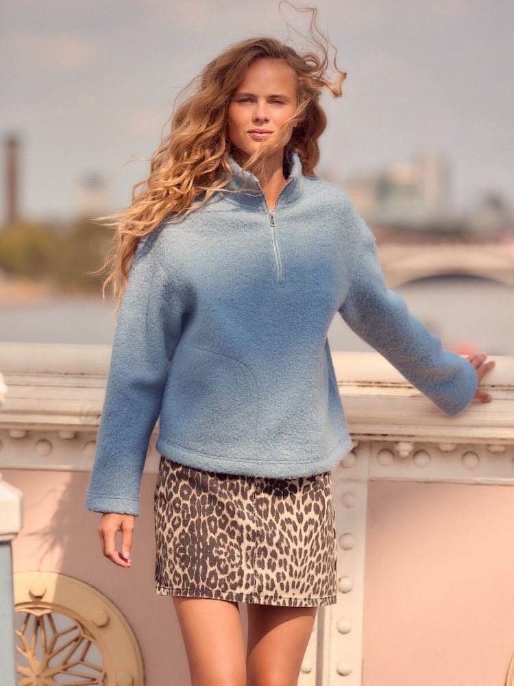 Light Blue Borg Fleece Quarter Zip Neck Sweat Top - Image 1 of 6