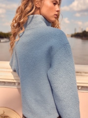 Light Blue Borg Fleece Quarter Zip Neck Sweat Top - Image 3 of 6