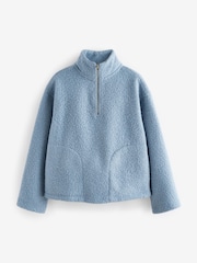 Light Blue Borg Fleece Quarter Zip Neck Sweat Top - Image 5 of 6