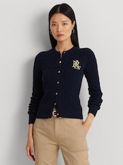 Темно-синий - Кардиган с узором "косичка" и логотипом Lauren Ralph Lauren Ralhan - Image 1 of 9