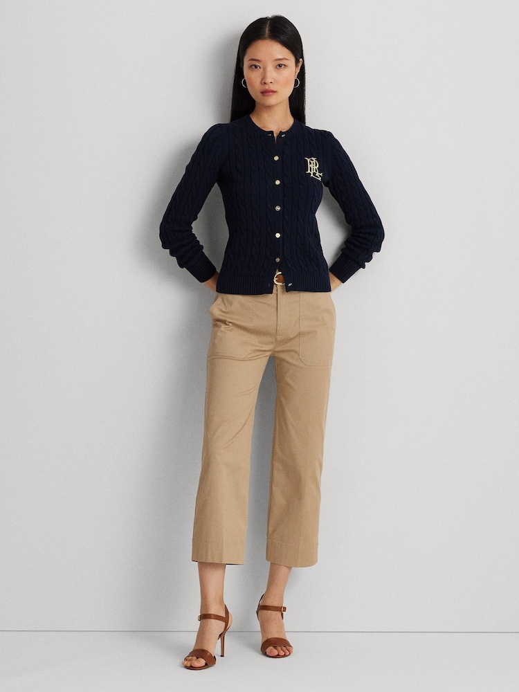 Lauren Ralph Lauren Ralhan Cable Knit Crest Logo Cardigan - Image 3 of 9